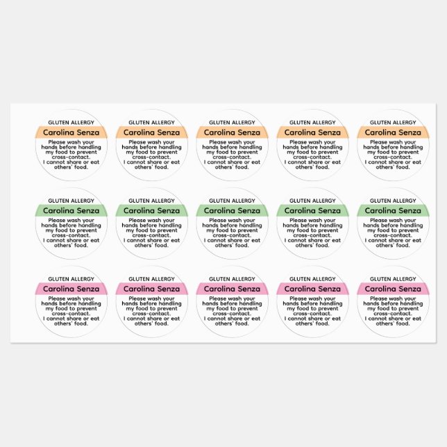 Custom Gluten Allergy Stickers Kids Lunch Safety (Sheet)