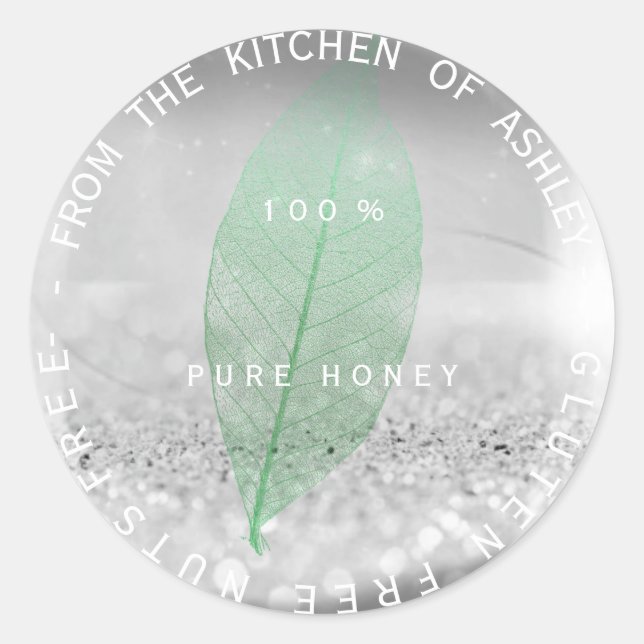 Custom Gluten Nuts Free Mint Silver Gray Glitter Classic Round Sticker (Front)