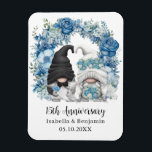 Custom Gnome Blue Flowers 15th Wedding Anniversary Magnet<br><div class="desc">Custom 15th wedding anniversary keepsake magnet with a design featuring a bride and groom gnomes and a blue floral arch illustration. Edit the template with any year and message.</div>