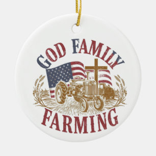 Custom “God Family Farming” Ornament