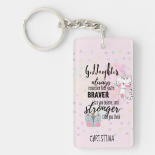 Custom GODDAUGHTER Motivational Quote Cats Pink Key Ring