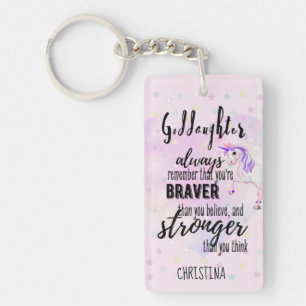 Custom GODDAUGHTER Motivational Quote Pink Unicorn Key Ring
