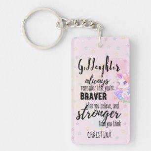 Custom GODDAUGHTER Motivational Quote Pink Unicorn Key Ring