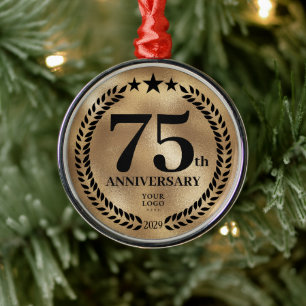 Custom Gold 75th Business Anniversary Christmas Metal Tree Decoration