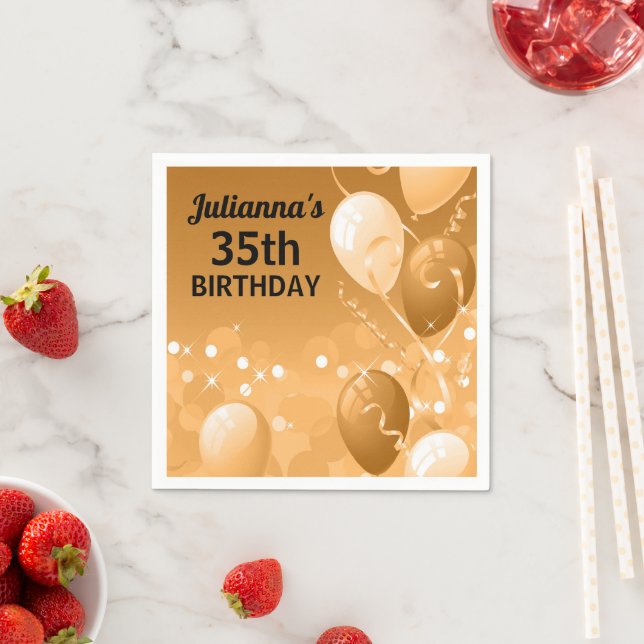 Custom Gold Balloons with White Birthday Napkin (Insitu)