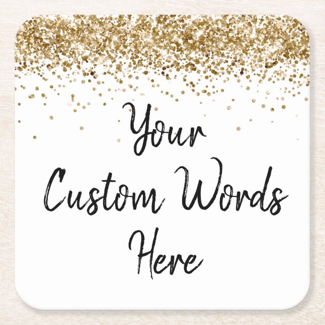 Custom Gold Birthday Party Anniversary Graduation Square Paper Coaster (Front)