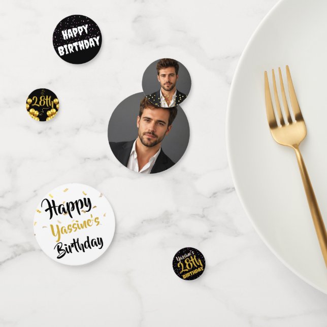 Custom Gold & Black Birthday Confetti Personalised (Group)
