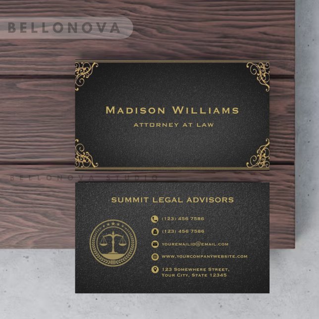 Custom Gold Black Grey Monogram Law Office Business Card (Custom Gold Black Grey Monogram Law Office Business Card)