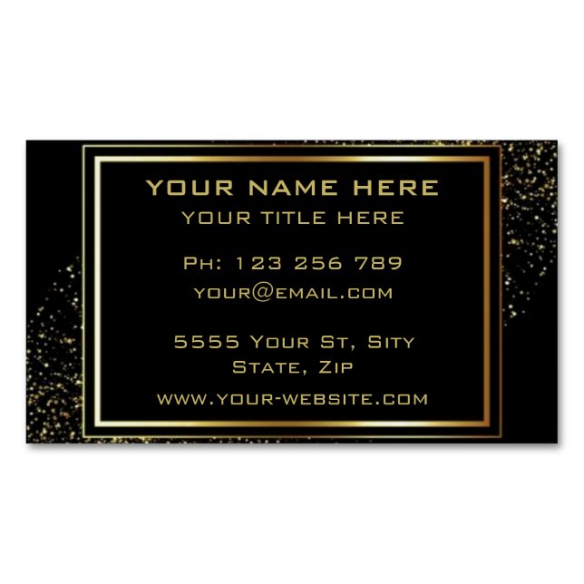 Custom Gold Black Modern Business Card Magnet (Front)