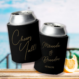 Custom Gold Black Wedding Can Cooler
