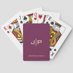 Custom Gold & Bordeaux Monogram Initial Name Playing Cards