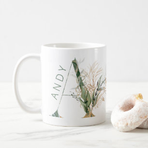 Custom Gold Botanical Eucalyptus Monogram  Coffee Mug