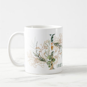 Custom Gold Botanical Eucalyptus Monogram "I" Coffee Mug