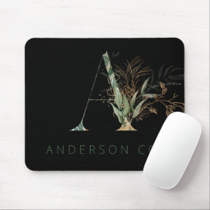 Custom Gold Botanical Eucalyptus Monogram Mouse Mat
