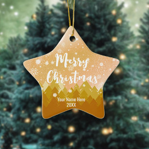 Custom Gold Brown Snow Forest Christmas Star  Ceramic Tree Decoration