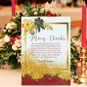 Custom Gold & Burgundy Foral Wedding Anniversary Thank You Card