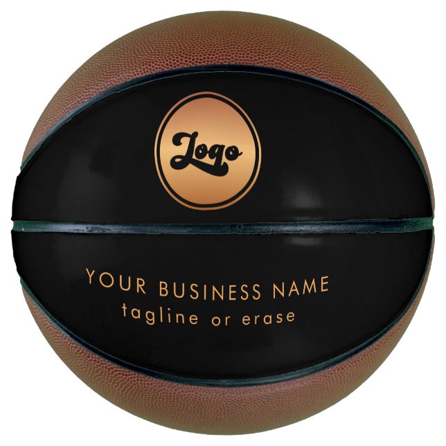 Custom Gold Business Logo Company Branded Black Basketball (Front)