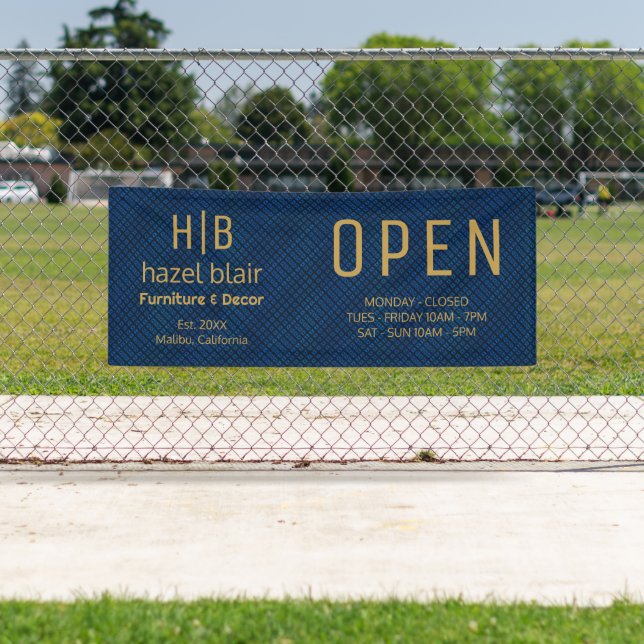 Custom Gold Business Logo Monogram Blue Pattern Banner (Insitu)