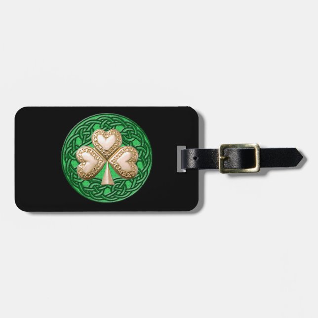 Custom Gold Clover & Celtic Knots Luggage Tag (Front Horizontal)