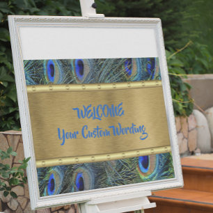 Custom Gold & Colourful Peacock Feathers Banner