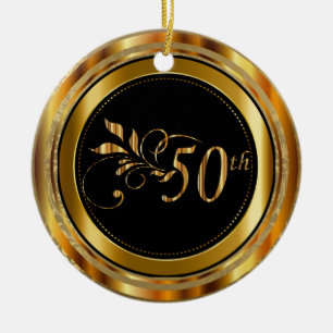 Custom Gold Damask 50th Wedding Anniversary Ceramic Tree Decoration