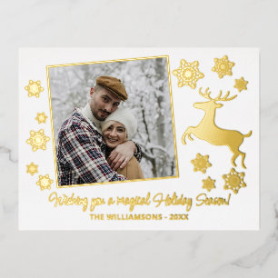 Custom Gold Deer & Snowflakes Gold Foil Holiday Postcard