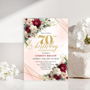 Custom gold floral 70th birthday invite for men