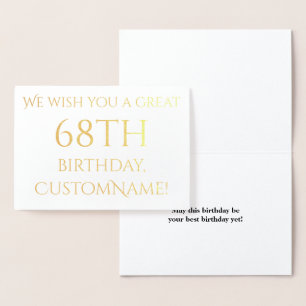 Custom Gold Foil 68th Birthday Greeting Card