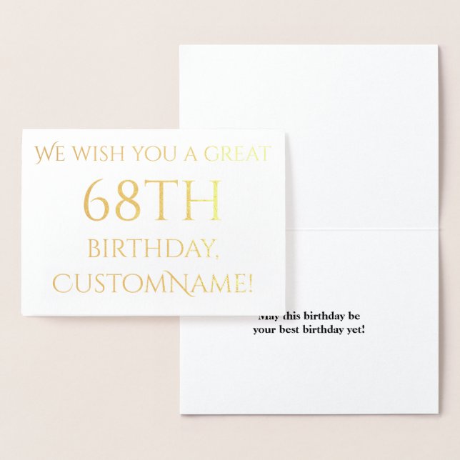 Custom Gold Foil 68th Birthday Greeting Card (Display)