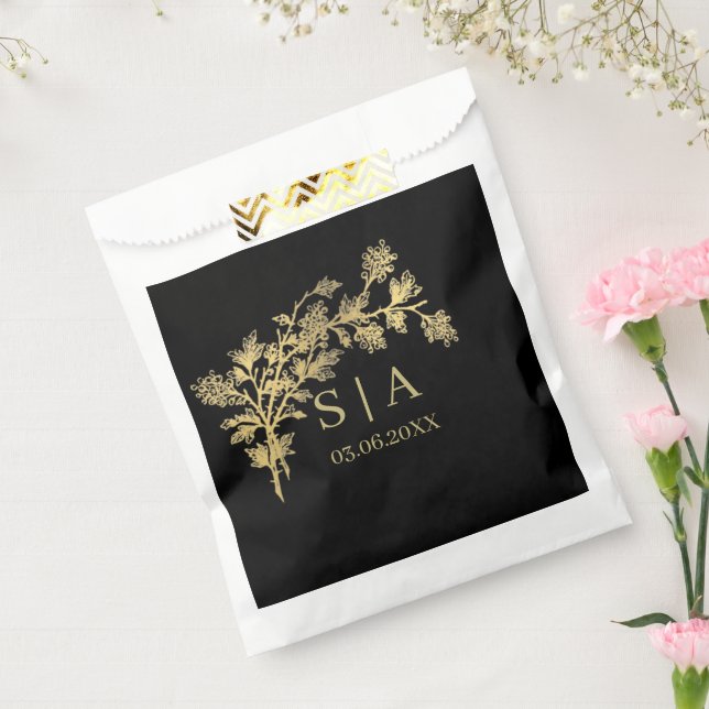 Custom Gold Foil Luxury Botanical Monogram Modern  Favour Bags (Sealed)