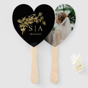 Custom Gold Foil Luxury Botanical Monogram Modern  Hand Fan