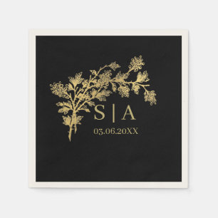 Custom Gold Foil Luxury Botanical Monogram Modern Napkin