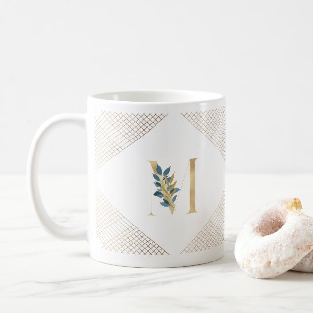 Custom Gold Foil Monogram Botanical Geometric Coffee Mug (With Donut)