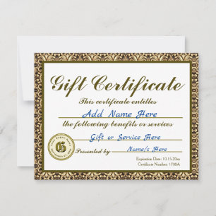 Custom Gold Gift Certificate for Invitations