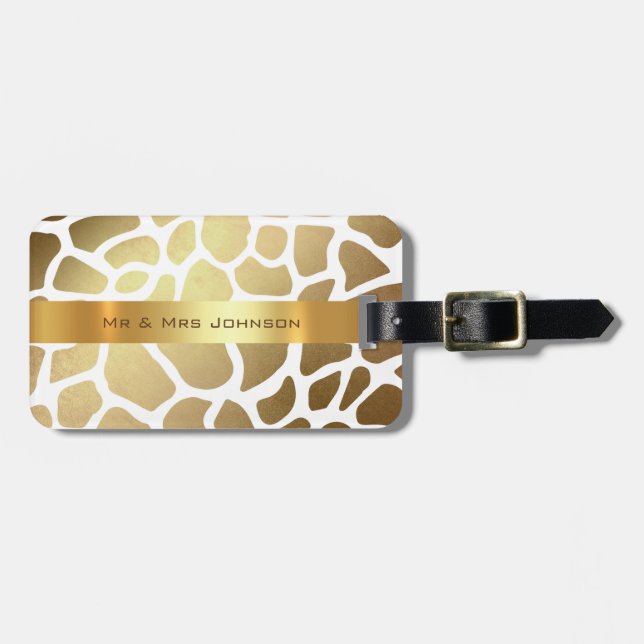 Custom Gold Giraffe Lampart Skin Luggage Luggage Tag (Front Horizontal)