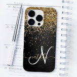 Custom Gold Glitter Black Sparkle Monogram<br><div class="desc">Easily personalise this trendy elegant phone case design featuring pretty gold sparkling glitter on a black brushed metallic background.</div>