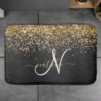Custom Gold Glitter Black Sparkle Monogram