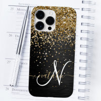 Custom Gold Glitter Black Sparkle Monogram