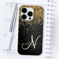 Custom Gold Glitter Black Sparkle Monogram