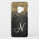 Custom Gold Glitter Black Sparkle Monogram Case-Mate Samsung Galaxy S9 Case<br><div class="desc">Easily personalise this trendy elegant phone case design featuring pretty gold sparkling glitter on a black brushed metallic background.</div>