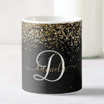 Custom Gold Glitter Black Sparkle Monogram Coffee Mug<br><div class="desc">Easily personalise this trendy elegant coffee mug design featuring pretty gold sparkling glitter on a black brushed metallic background.</div>