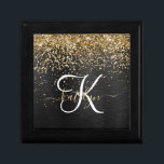 Custom Gold Glitter Black Sparkle Monogram Gift Box<br><div class="desc">Easily personalise this trendy elegant gift box design featuring pretty gold sparkling glitter on a black brushed metallic background.</div>