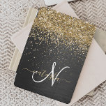 Custom Gold Glitter Black Sparkle Monogram iPad Air Cover<br><div class="desc">Easily personalise this trendy elegant iPad cover design featuring pretty gold sparkling glitter on a black brushed metallic background.</div>
