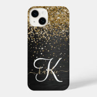 Custom Gold Glitter Black Sparkle Monogram