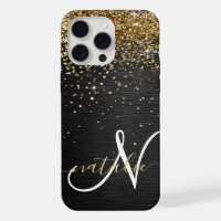 Custom Gold Glitter Black Sparkle Monogram