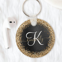 Custom Gold Glitter Black Sparkle Monogram