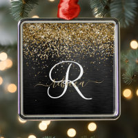 Custom Gold Glitter Black Sparkle Monogram
