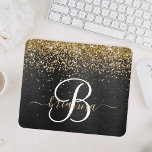 Custom Gold Glitter Black Sparkle Monogram Mouse Mat<br><div class="desc">Easily personalize this trendy elegant mouse pad design featuring pretty gold sparkling glitter on a black brushed metallic background.</div>