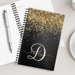 Custom Gold Glitter Black Sparkle Monogram Planner<br><div class="desc">Easily personalise this trendy elegant planner set design featuring pretty gold sparkling glitter on a black brushed metallic background.</div>