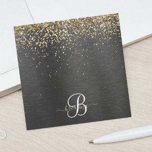 Custom Gold Glitter Black Sparkle Monogram Post-it Notes